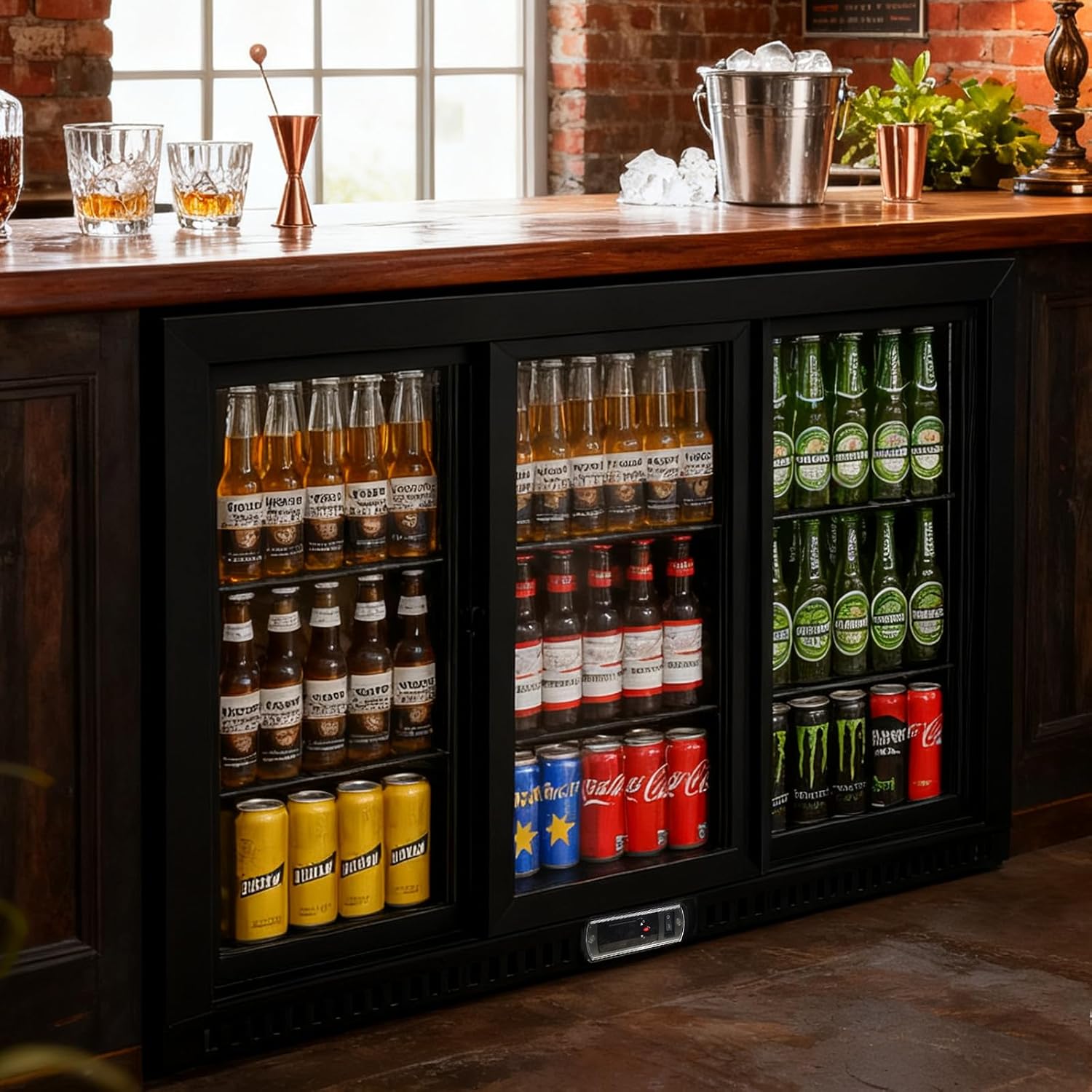 Commercial Back Bar Cooler with 3 Glass Sliding Doors, 11.5 cu.ft Under Counter Beverage Refrigerator, LED Lighting - ETL Beer and Wine Cooler for Bar, Restaurant, Garage, Office, Home