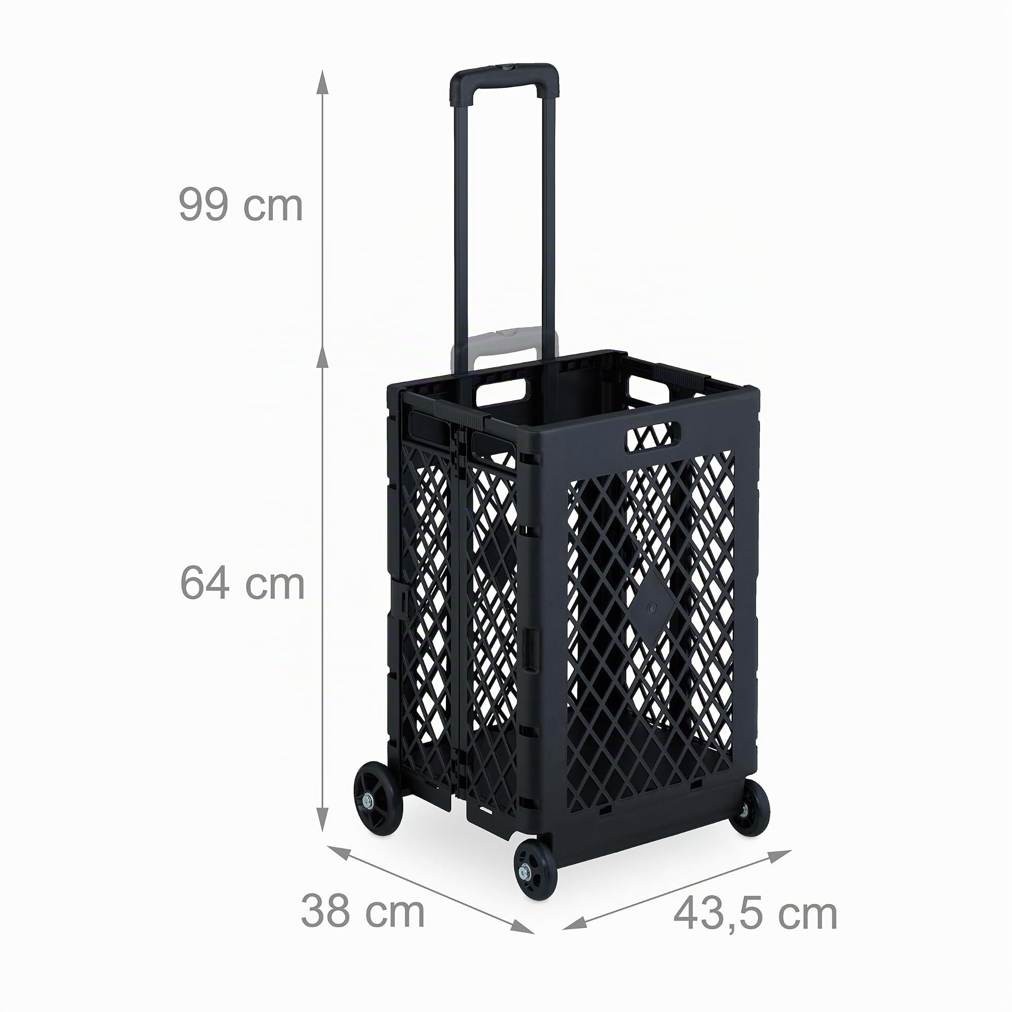 Relaxdays Einkaufstrolley klappbar, Einkaufskorb mit Rollen, bis 25 kg, Teleskopgriff, Gitter, hohe Rollkiste, Farbwahl