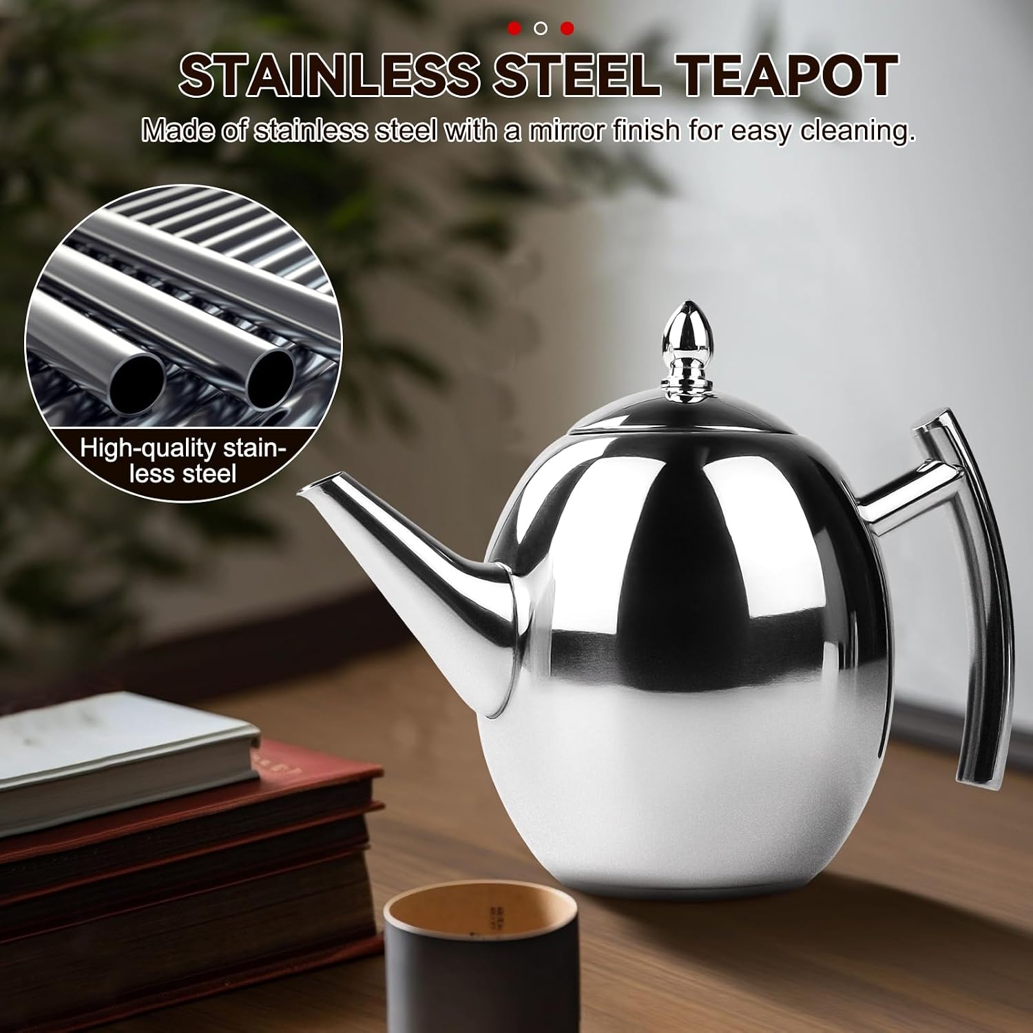 Tea Kettle, 1L Large Stainless Steel Teapot Coffee Pot with Removable Filter for Home, Hotel, Cafe, Bar, Restaurant, Silver