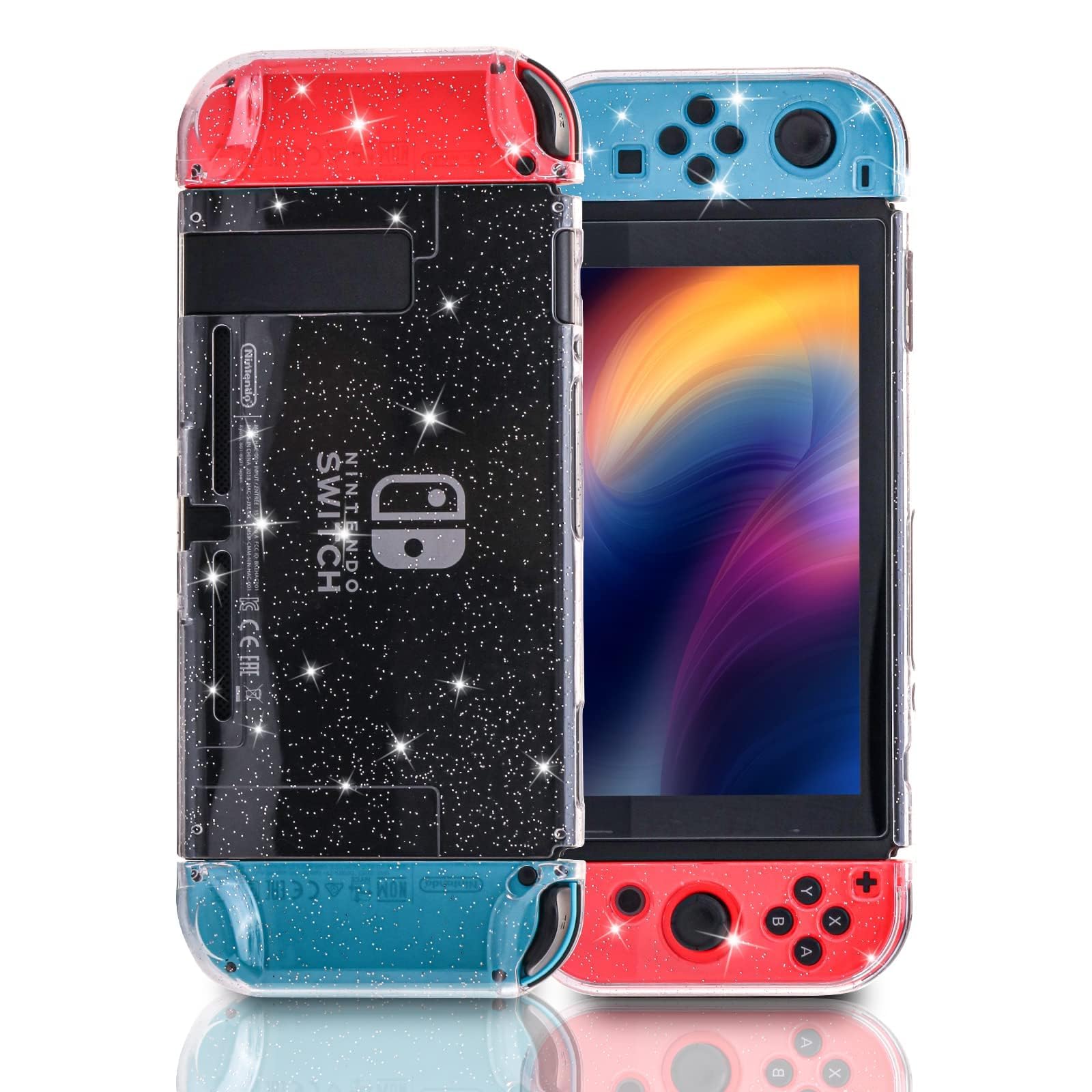 Switch Glitzer Hülle, Switch Schutzhülle mit Panzerglas Schutzfolie und Daumengriffkappen