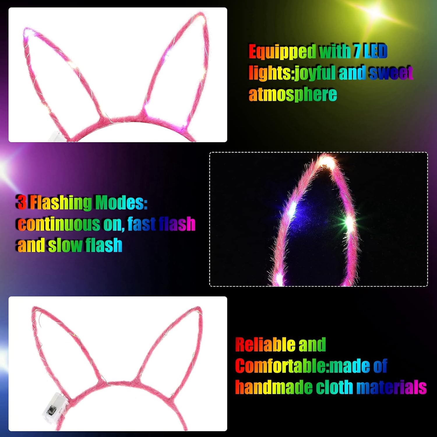 WILLBOND 40 Pcs Bunny Ears Headband Light up LED Headband Glow Hair Accessories for Women Costume Party Supply, 10 Colors