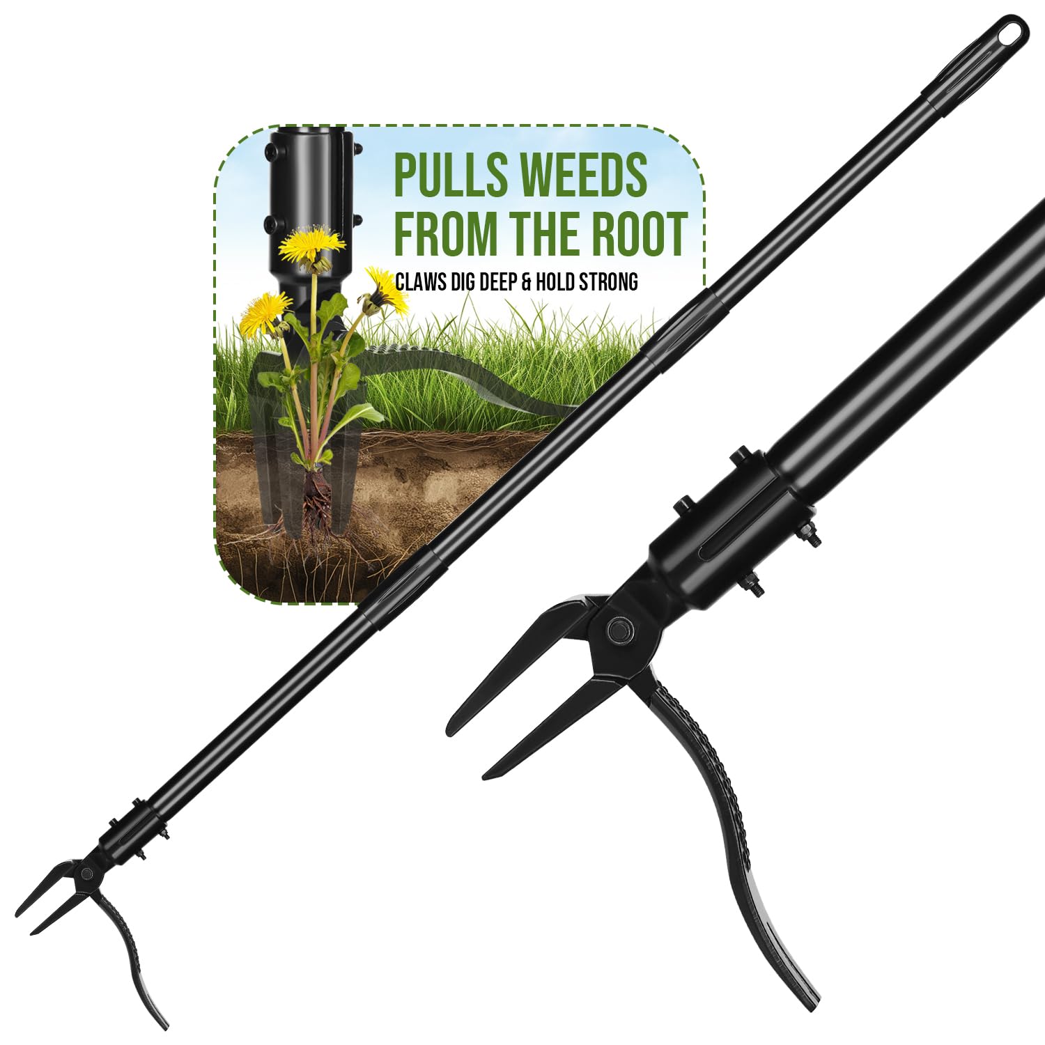 YuanlingWeed Puller, Stand Up Weed Puller with 4-Claw Steel Head, Long Handle Weed Remover Hand Weeder Tool Remove Root Weeds Without Bending or Kneeling for Lawn and Garden (50 inches)