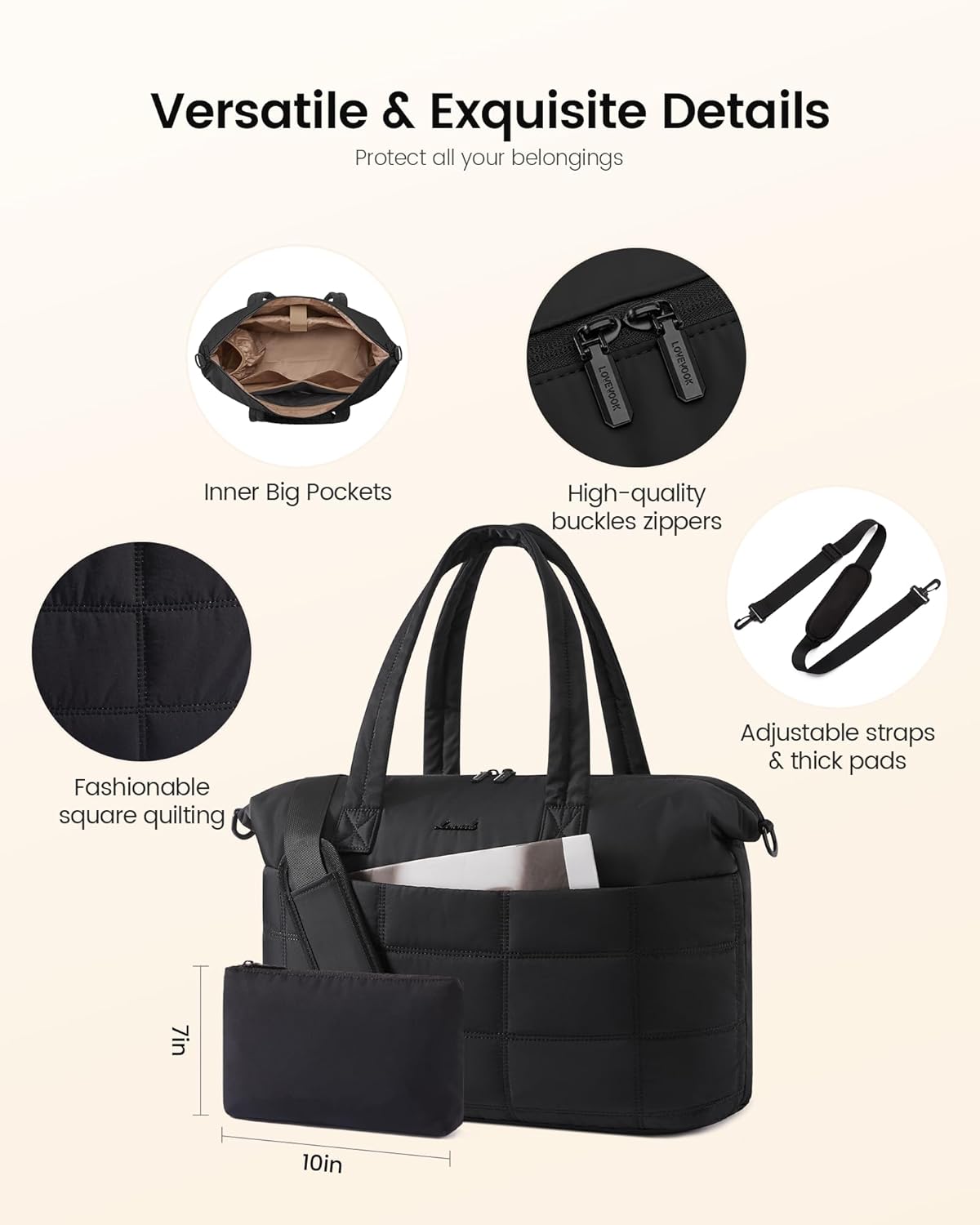 LOVEVOOK Gym Bag for Women & Men with Wet Pocket,36L Puffer Laptop Work Bags for Women with Computer Compartment,Waterproof Teacher Tote Bags Workout Weekender Carry on Travel Bag,Large Purse Handbags - Image 6