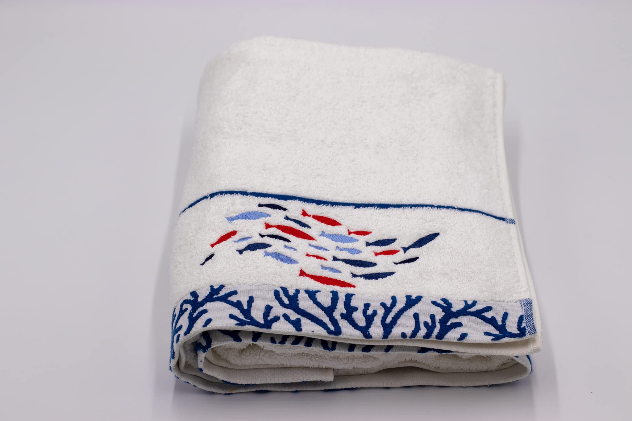 Lex's Linens Fish & Coral Embroidered Bath Towel