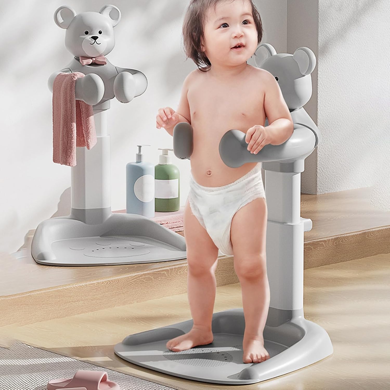 Baby Bath Standing Support, Adjustable Height with Anti-Slip Base