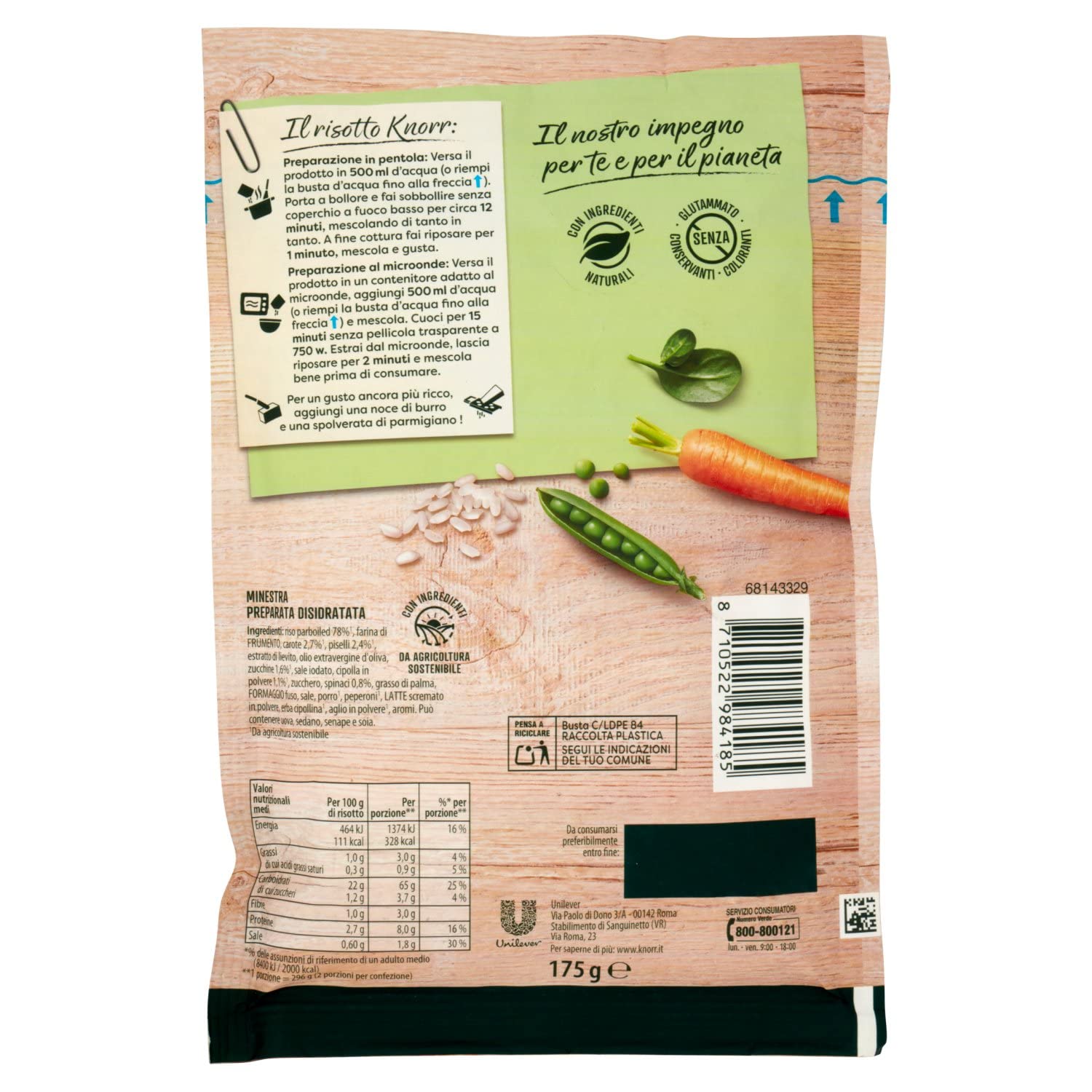 Knorr Risotto Primavera, Risotto Pronto con Ingredienti Naturali, 100% Riso Italiano e Chicci al Dente, Preparazione in Pentola o al Microonde, 175g, 2 Porzioni (Confezione da 5)