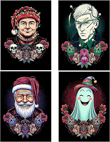 GemZono Paquete de 4 kits de pintura de diamantes para adultos y niños, bricolaje 5D Jack&Sally de Halloween con diamantes redondos, kit de pintura
