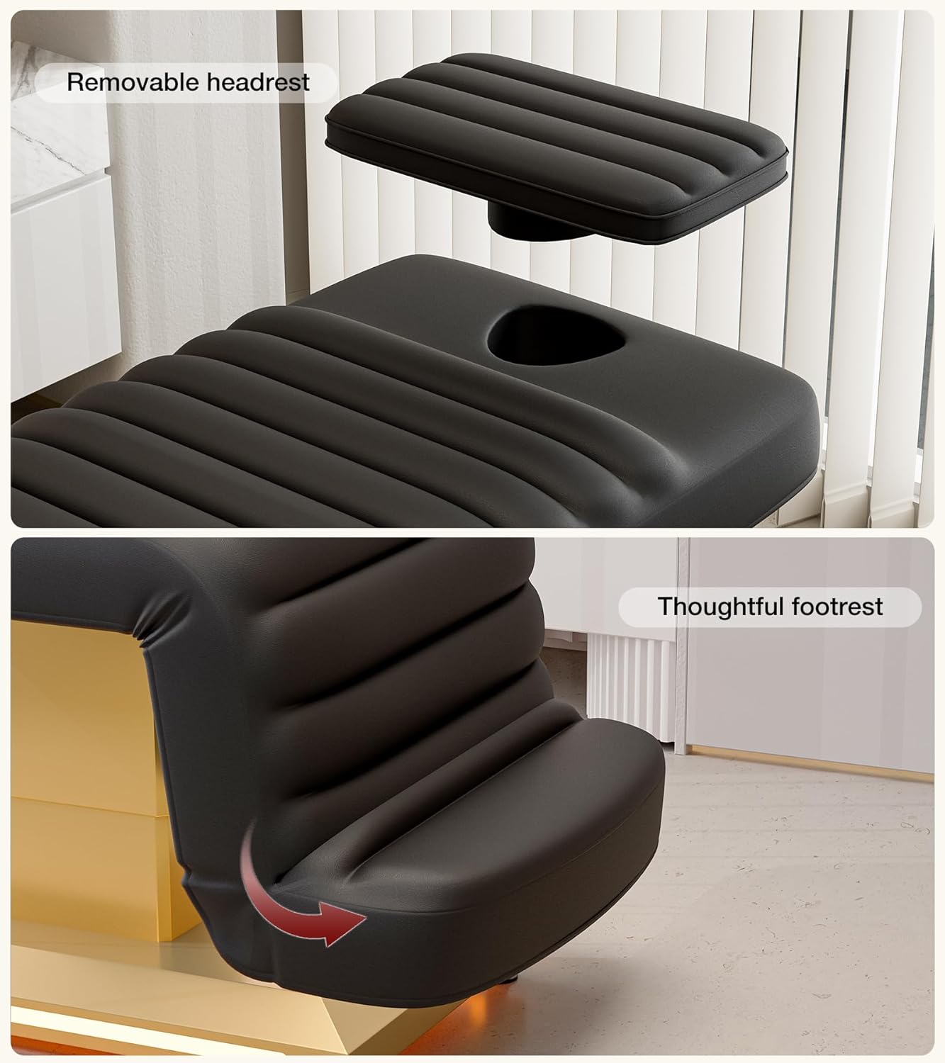 SyyBhb Luxury Fully Electric Spa Chair, 3 Motor Spa Esthetician Lash Bed with LED Light, Motorized Height & Angle Adjustable for Facial & Medical, 550lbs Capacity, Black