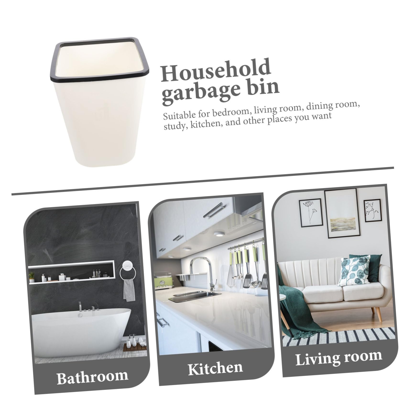 MAGICLULU Square Trash Can Kitchen White 1pc for Home Office Bedroom Simple and Fashionable
