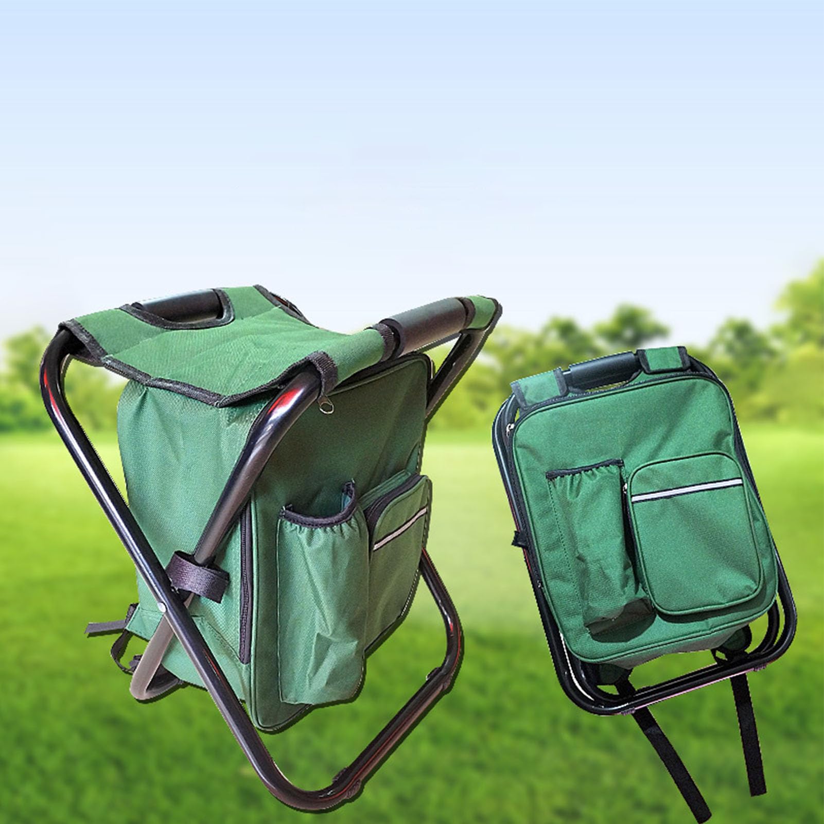 Sgabello Campeggio Pieghevole Portatile, Dispositivo Raffreddamento Pesca Pieghevole Leggero in Tessuto Oxford 600D con Doppia Cinghia, Sgabello Campeggio per Escursionismo