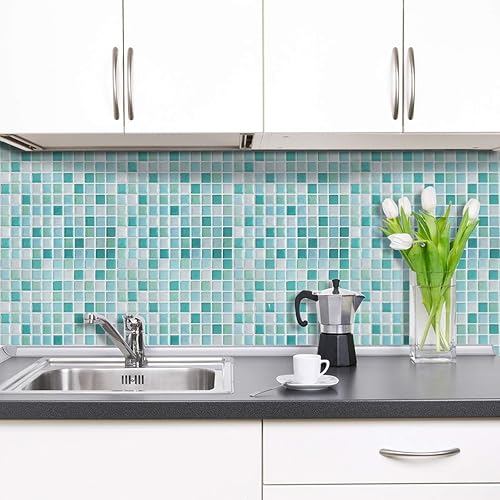 Miniatura 3 de HyFanStr Adhesivos de azulejos de mosaico 3D para despegar y pegar, decoración del hogar para cocina, baño, 9.26 x 9.26 pulgadas (paquete de 4)