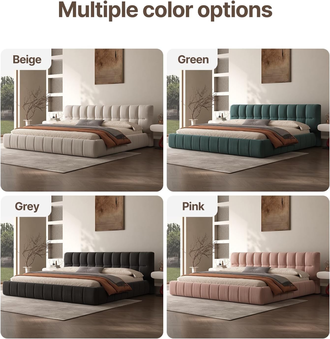 King Size Modern Bed Frame, Chenille Upholstered Platform Bedframe with Cloud Soft Headboard, Grounded Upholstered Wood Base Platform Bed, Dark Grey