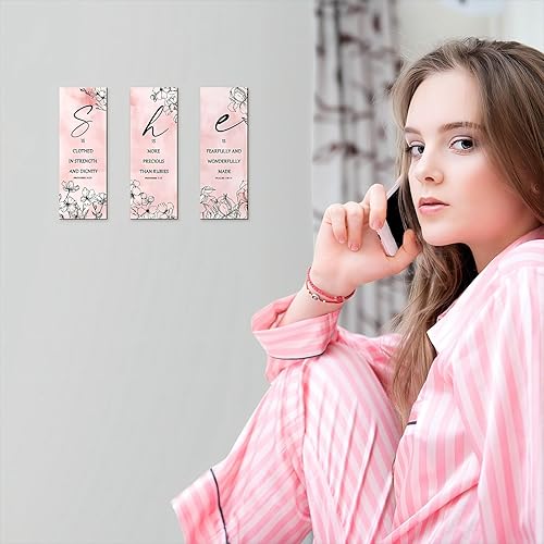 Miniatura 6 de Qunclay 3 piezas de flores rosas inspiradoras decoración de pared, regalo de arte de madera motivacional colgante citas cristianas decoración floral