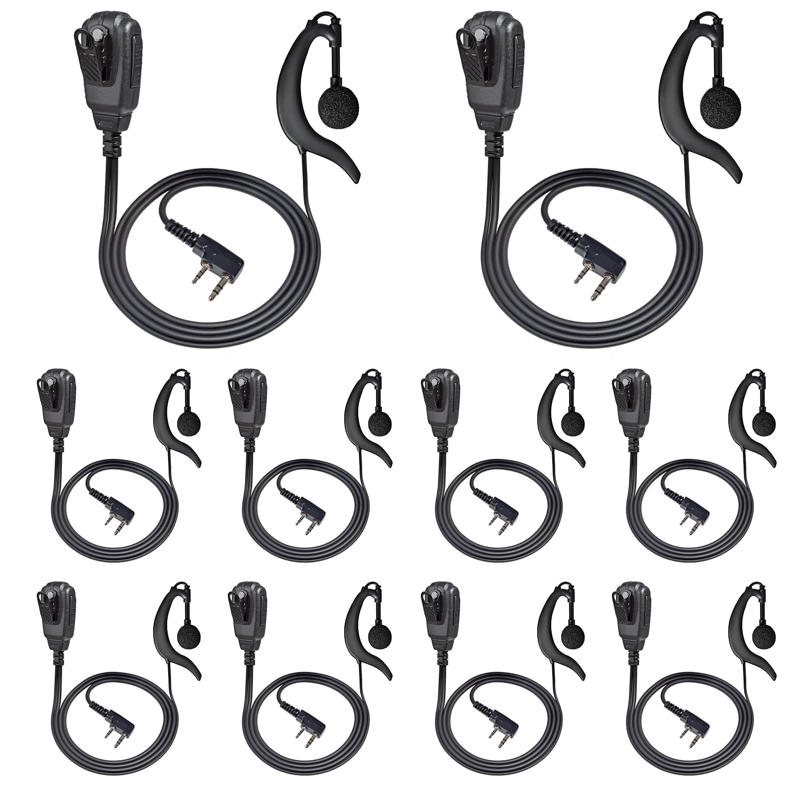 2-Pin Funkgeräte Headset mit Mikrofon PTT | kompatibel mit Retevis Baofeng UV5R Kenwood TK250 Walkie Talkie
