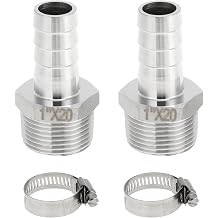 304 Stainless Steel Hose Barb Fittings 25/32" OD 1" BSPT Male Thread Straight Barb Connector for Air Water Oil Gas Fuel 1 Set Silver Tone