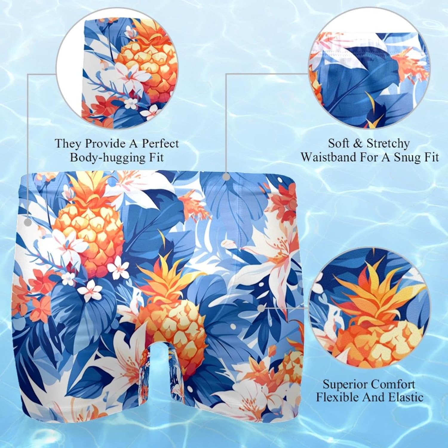 Mens Pineapple Flowers-1163 Swim Trunks Elastic Waistband Short Mens Bathing Suit, S,