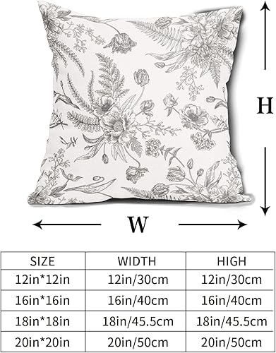 Miniatura 5 de Juego de 2 fundas de almohada florales grises y blancas de 18 x 18 pulgadas, fundas de almohada cuadradas de lino y algodón con flores grises,