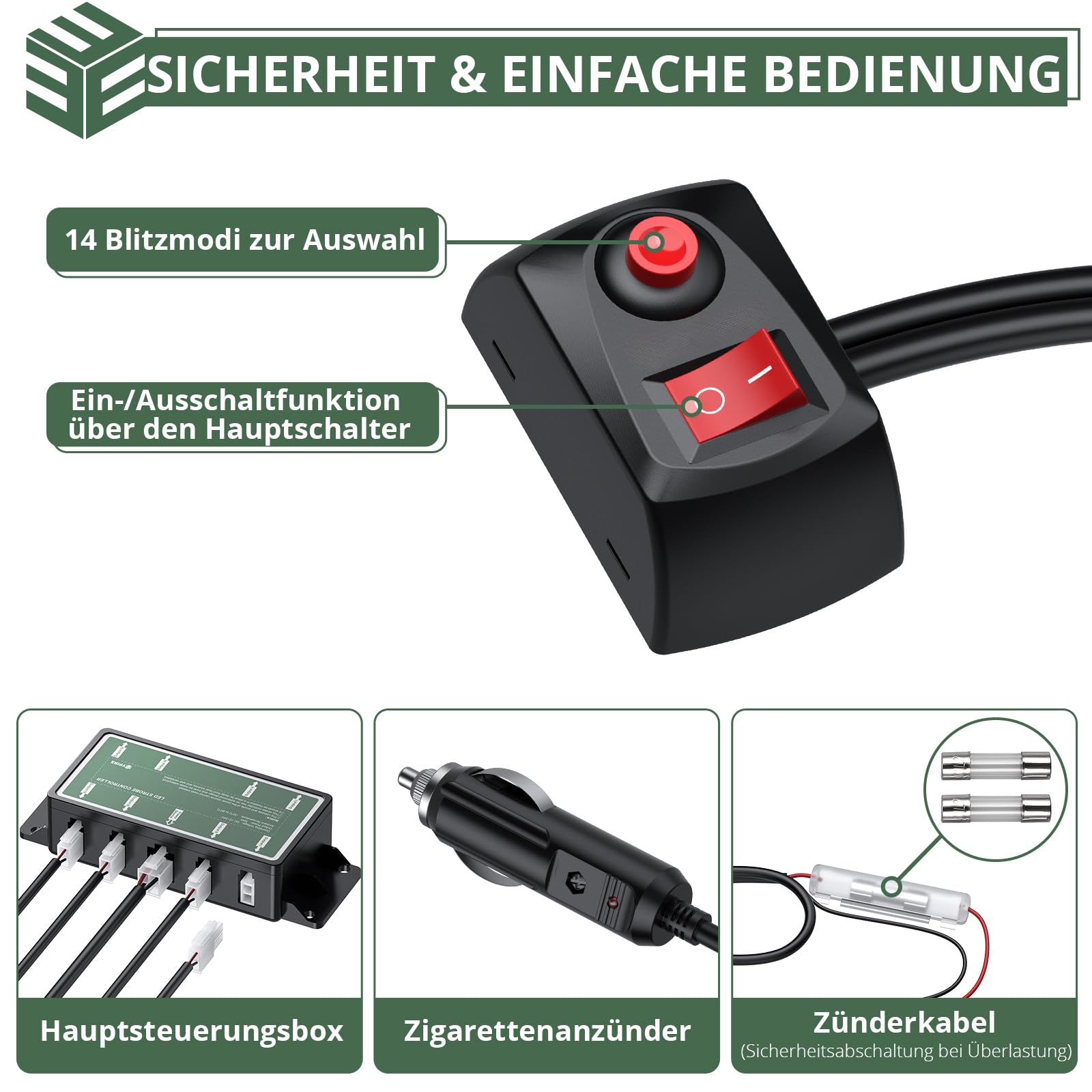 EYPINS 8X Warnleuchte Frontblitzer Auto, Blinklicht Stroboskop 12W/Leuchte, 14 Blitzmodi Warnlicht, Bernstein Notfall Warnung Blitzer für 12/24V Truck Traktor KFZ LKW Emergency Gabelstapler|IP65 E57