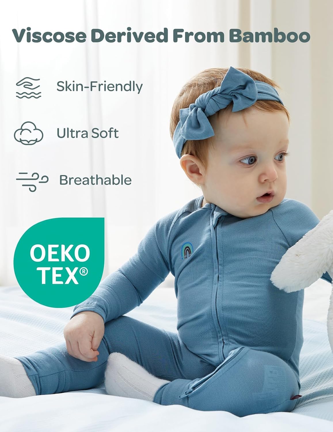 Momcozy Boy Girl Baby Pajamas Onesie, 0-24 M Temp-Sensing 2-Way Zipper Newborn Sleepers, Stretch Viscose Derived from Bamboo