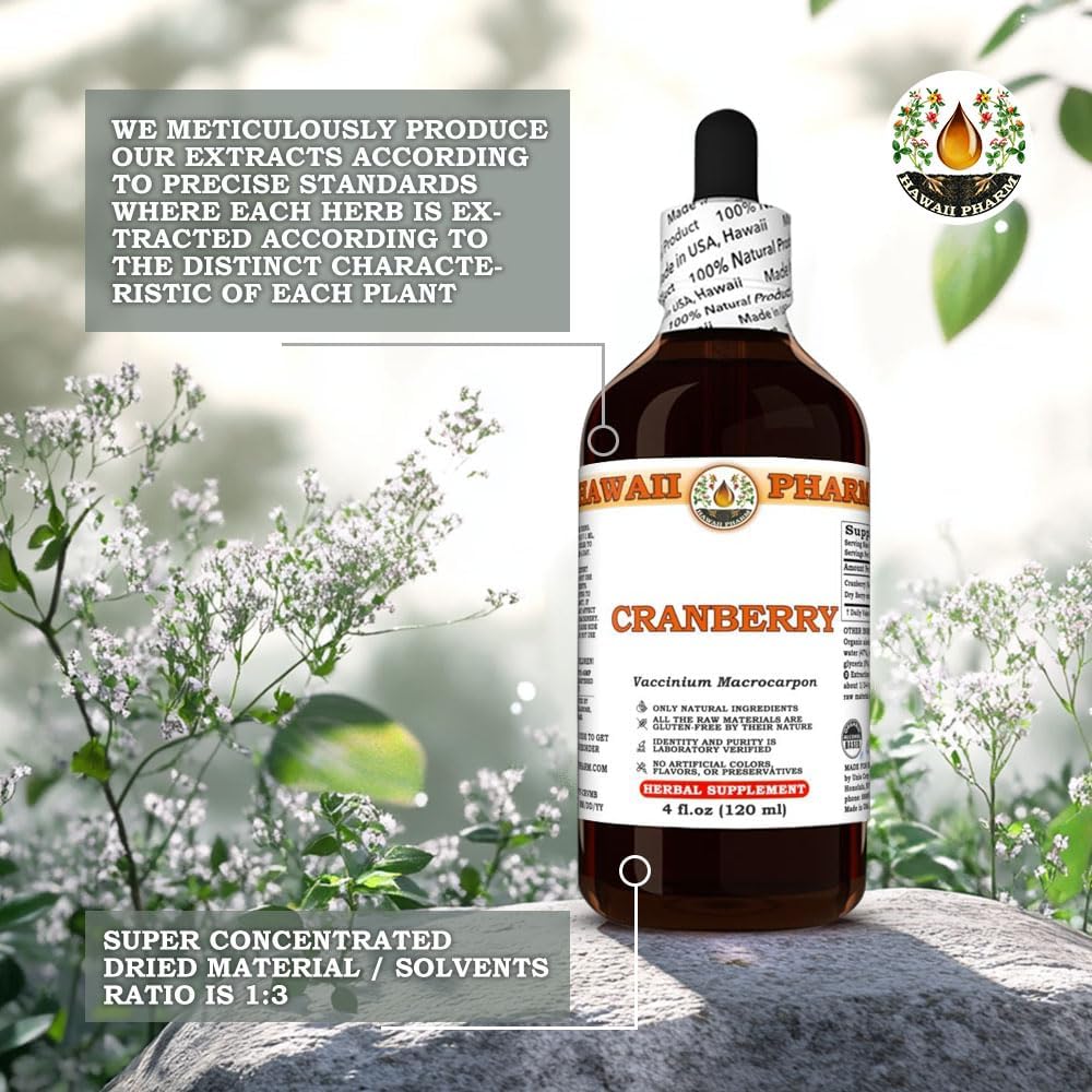 Cranberry (Vaccinium Macrocarpon) Dry Berry Tincture, Made in Hawaii, All Natural, Vegan, Pure Liquid Extract - 4 fl.oz