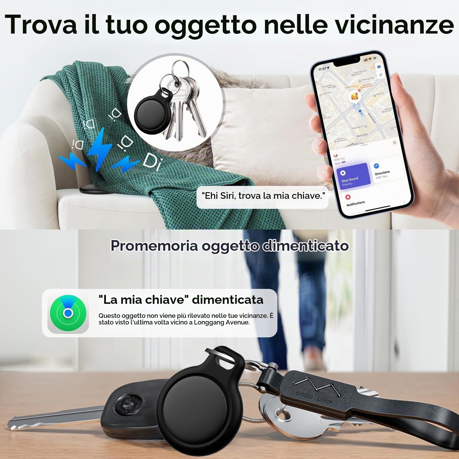 Air Tracker Tag-4 Pezzi, Smart Tag Compatibile con Apple Find My (Solo IOS), Bluetooth Localizzatore per Portafogli, Chiavi, Zaini, Bagagli, 100dB Bip, Batteria Sostituibile, IP68 impermeabile
