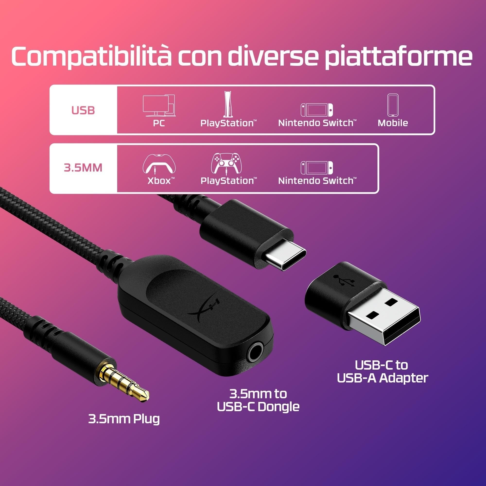HyperX Cloud III, Cuffie Gaming Con Cavo per Streaming, Microfono Cardioide, Connessioni USB-C, USB-A, Jack 3,5 mm, Compatibile con Pc, Ps5, Ps4, Xbox Series X|S, Nintendo Switch, Smartphone, Rosa
