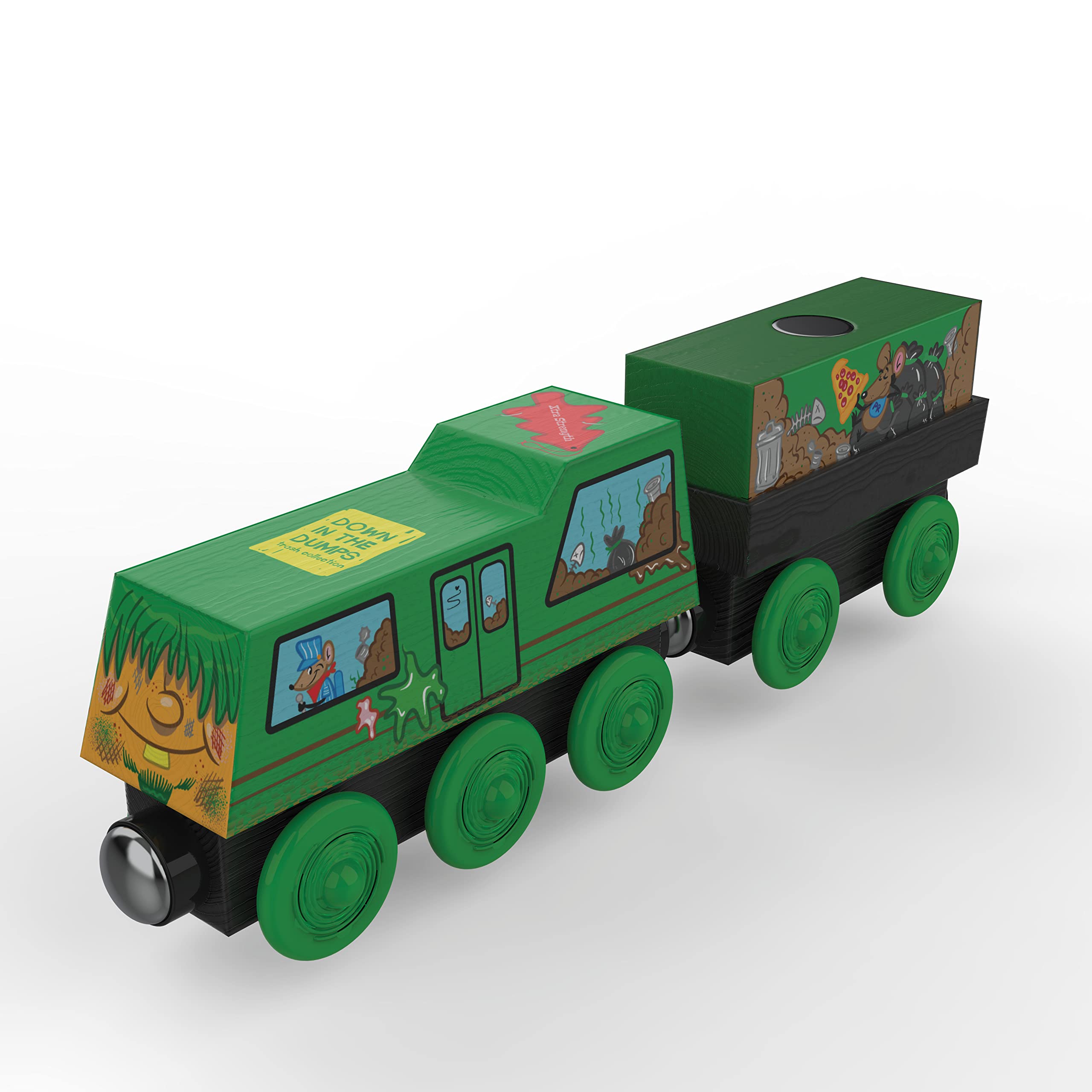 Zany Trains Series 1 - Wooden Train Set with Cargo - Compatible with All Wooden Train Sets - Wooden Train Cars (Trashy Terry)
