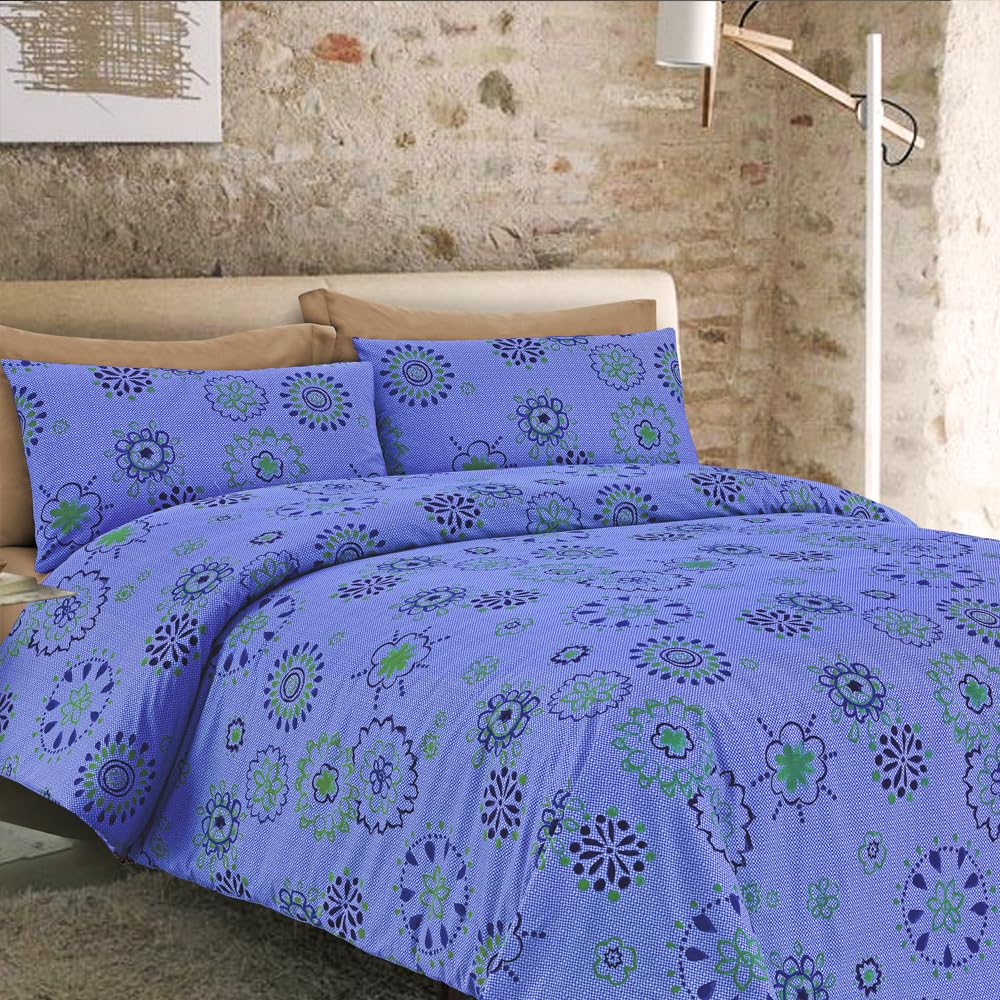 Dorian Home Copripiumino Matrimoniale e Federe in Cotone Stampato Made in Italy (Opium Bluette, Matrimoniale, Parure Copripiumino)