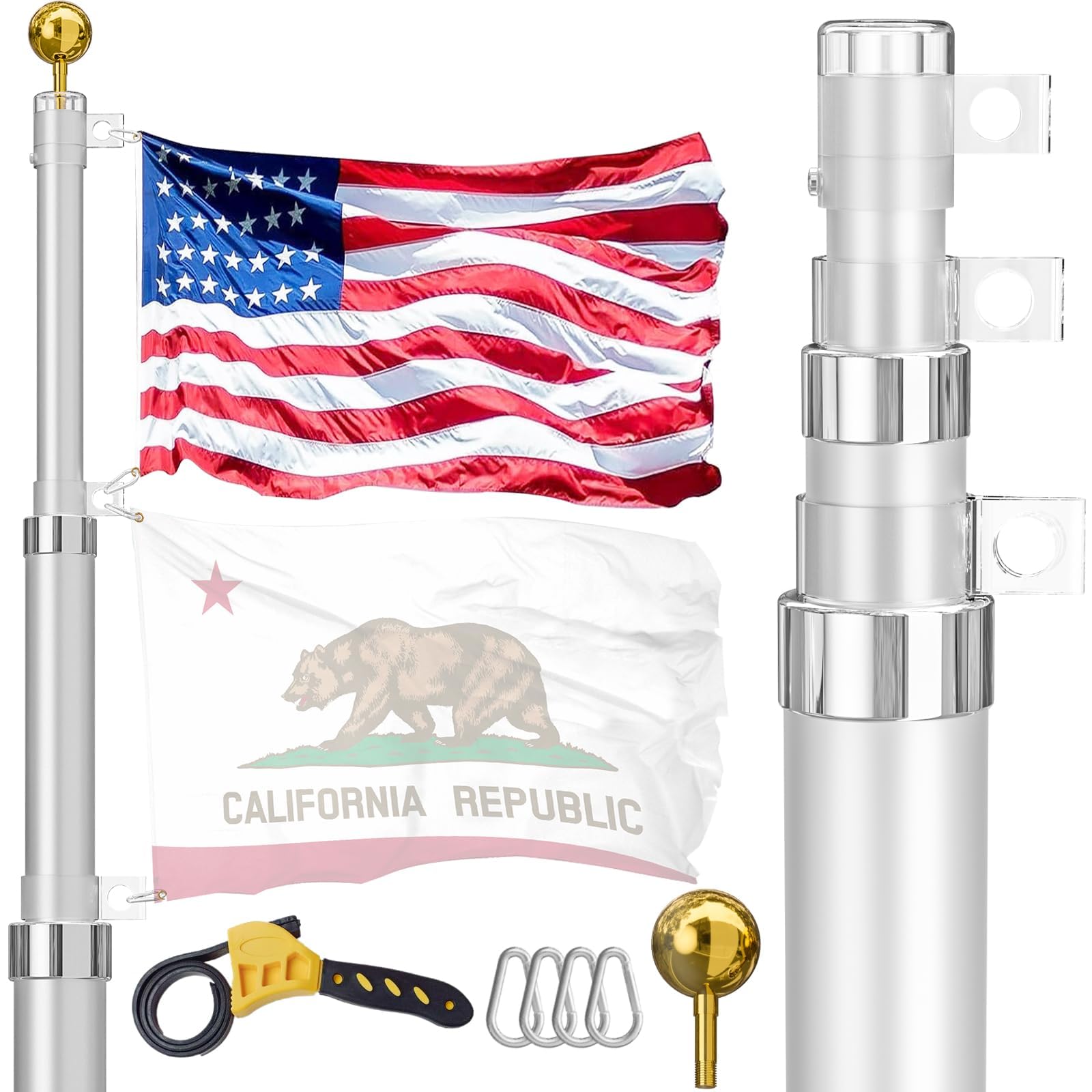 FFILY 30 ft Telescoping Flag Pole