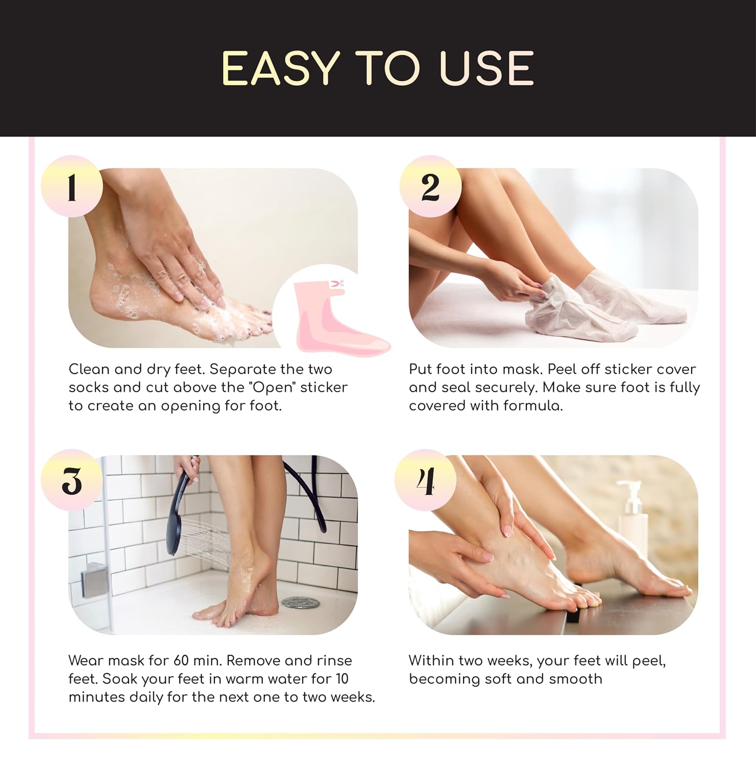 Prescia Foot Peel Mask - For Cracked Heels, Dead Skin & Calluses - Baby Soft Feet, Smooth Skin, Removes & Repairs Rough Heels, Dry Toe Skin - Exfoliating Peeling Natural Treatment - Crescena
