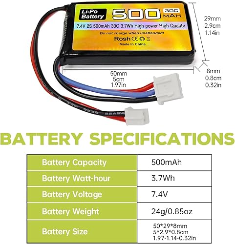 Miniatura 7 de sea jump 2 baterías de vehículo Lipo RC de 7.4 V 500 mAh 30C con enchufe PH2.0 y cargador 2 en 1 para AX24 SCX24 RC modelo de batería compatible con