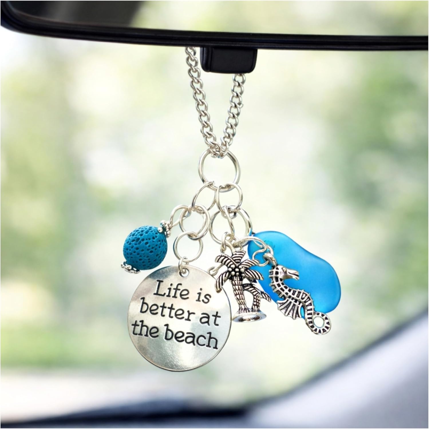 Rear View Mirror Crystal Sun Catcher for Car - Sea Glass, Sun & Starfish Charm - Valentines Day Gifts for Women - Image 7
