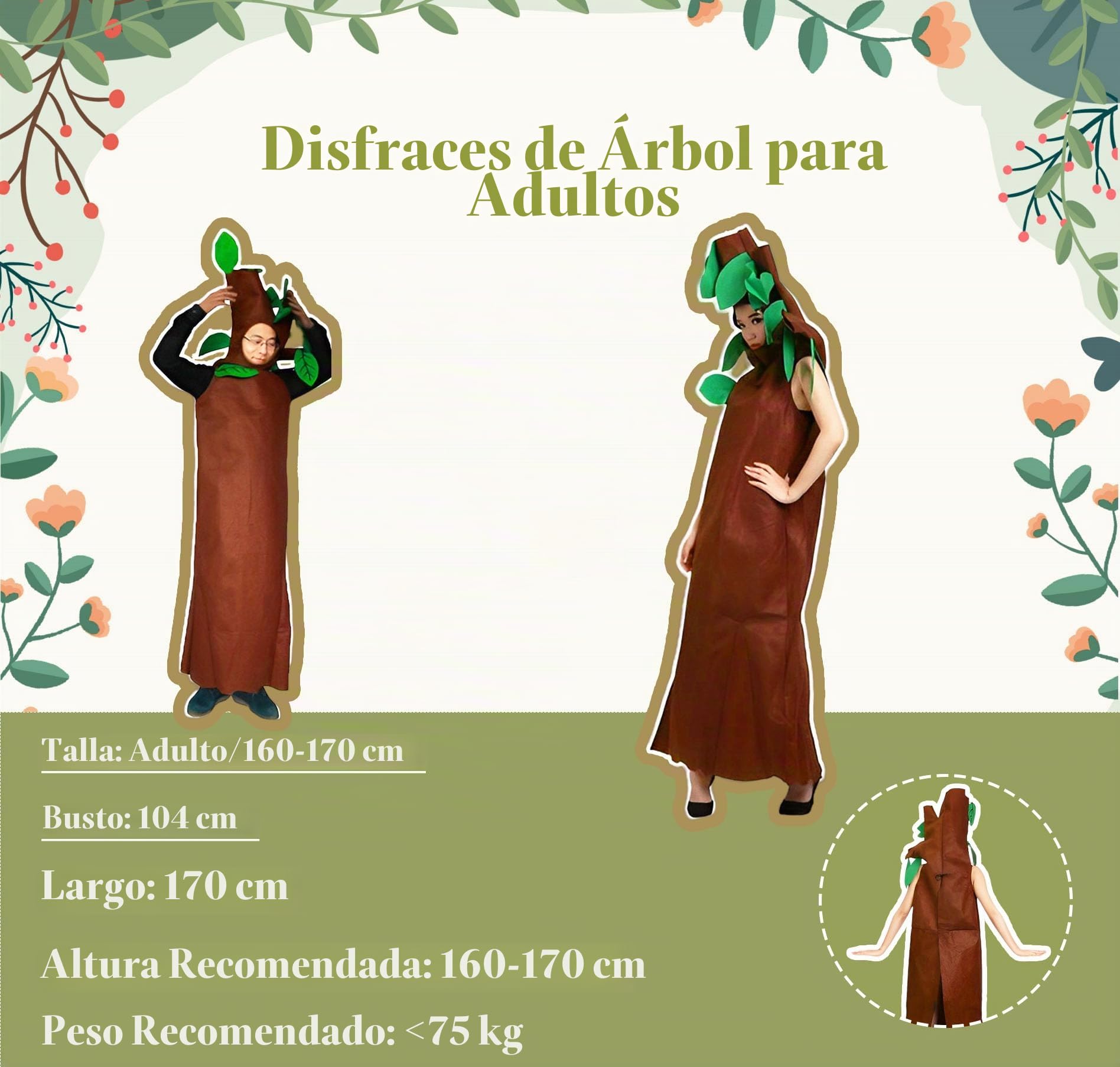 Disfraz de Árbol Adulto Vestido Gracioso Árbol de Navidad Disfraz Cosplay Unisex para Actuación Escénica Disfraz de Halloween,Hay 3 Tamaños para Elegir