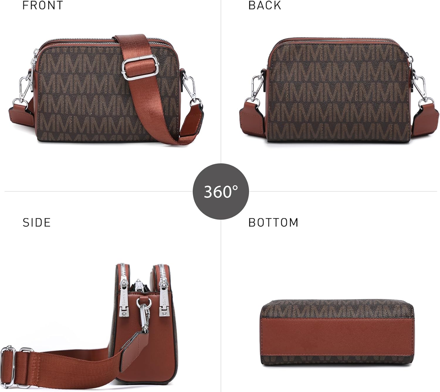 Crossbody Bags for Women Triple Zip Vegan Leather Camera Purses Small Shoulder Handbags with Wide Strap - Image 3