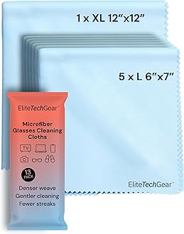 Elite Screens 6-Pack Microfiber Cleaning Cloths - 5-pc 6"×7" & 1-pc 12"×12", Light Blue - Streak-Free Glasses Wipes - Travel-Ready Eyeglass Cleaning Wipes - Oversized Reusable Lens Care Cloths