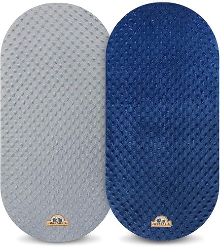 Miniatura 2 de BlueSnail Sábana bajera ajustable de moisés Minky suave y elástica, sábanas para moiséscolchón, paquete de 2 unidades (moisés, azul marino y gris)