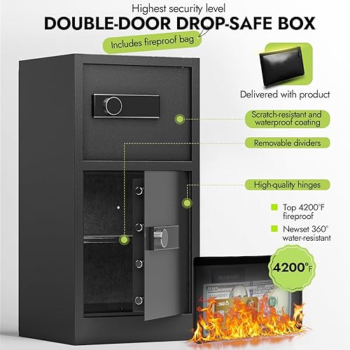 Miniatura 5 de Caja de seguridad de doble puerta de 8.6 pies cúbicos resistente con bolsa ignífuga impermeable oculta, estantes removibles, silenciosa, caja