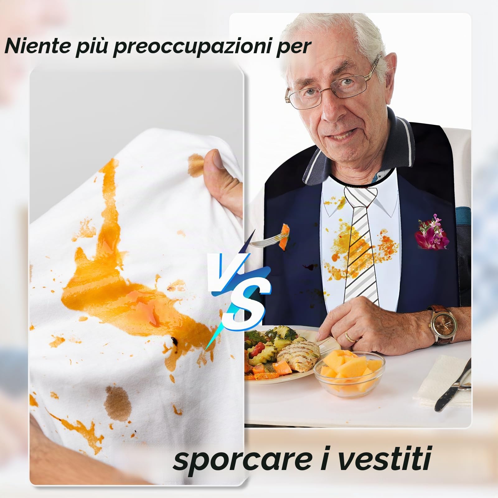 3 Bavaglio per Adulti, Bavaglini per Anziani, Riutilizzabile, con Bottoni a Pressione Antimacchia, per Uomini, Donne, Anziani e Disabili