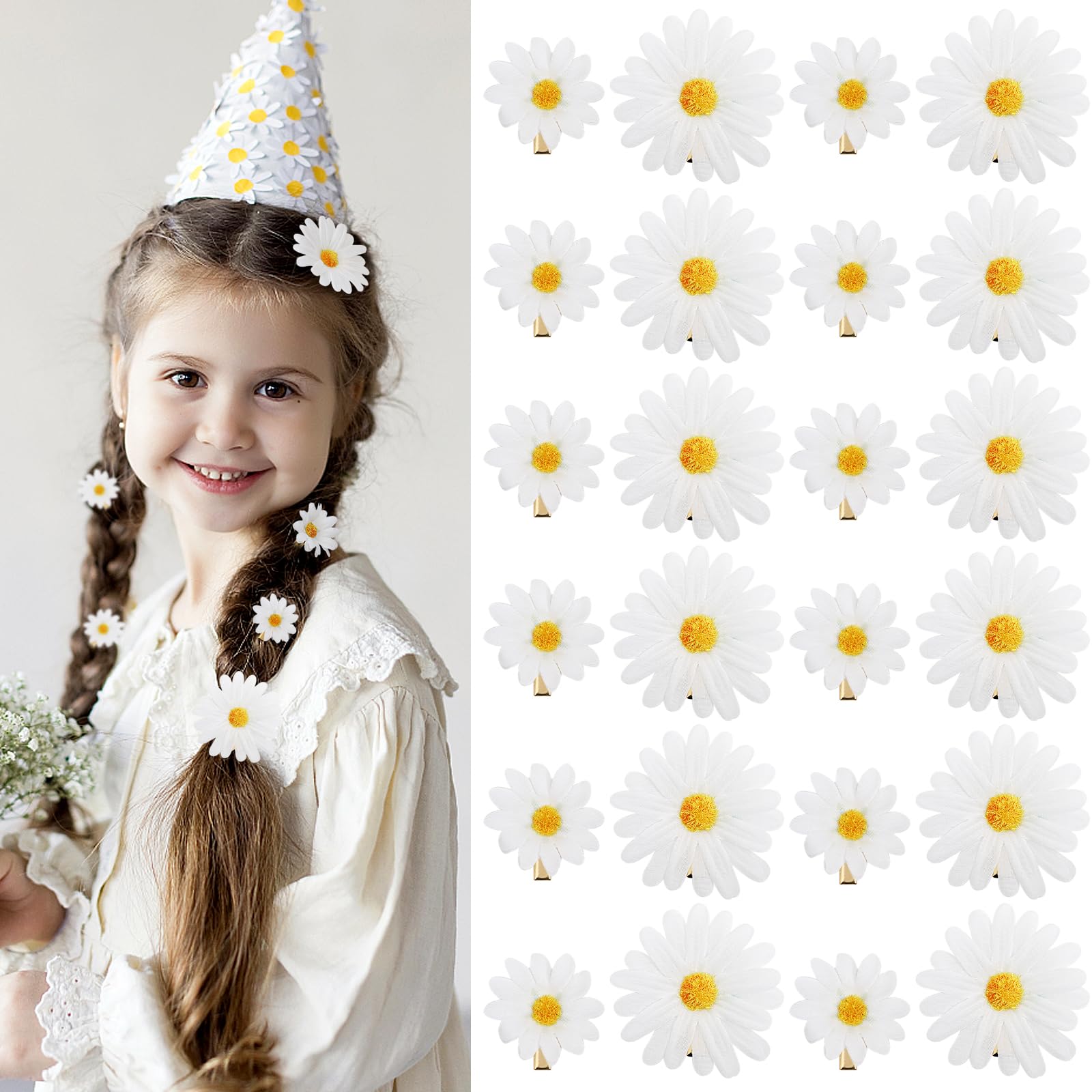 LACGOMini Daisy Hair Clips - Small Flower Barrettes for Girls, Women, and Toddlers (24 PCS) - Cute Summer, Wedding, Beach, Bridal Braid Accessories (White)