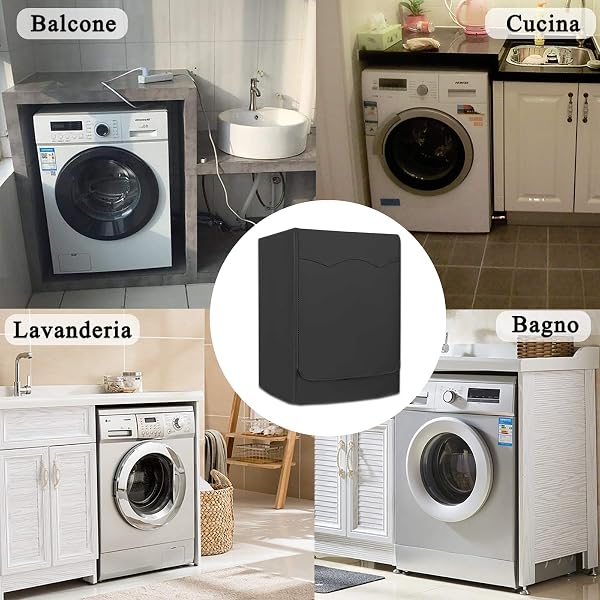 Coprilavatrice da Esterno Impermeabile per Lavatrice e Asciugatrice, con Apertura Frontale,Nero, M,60×53×85 cm - 5