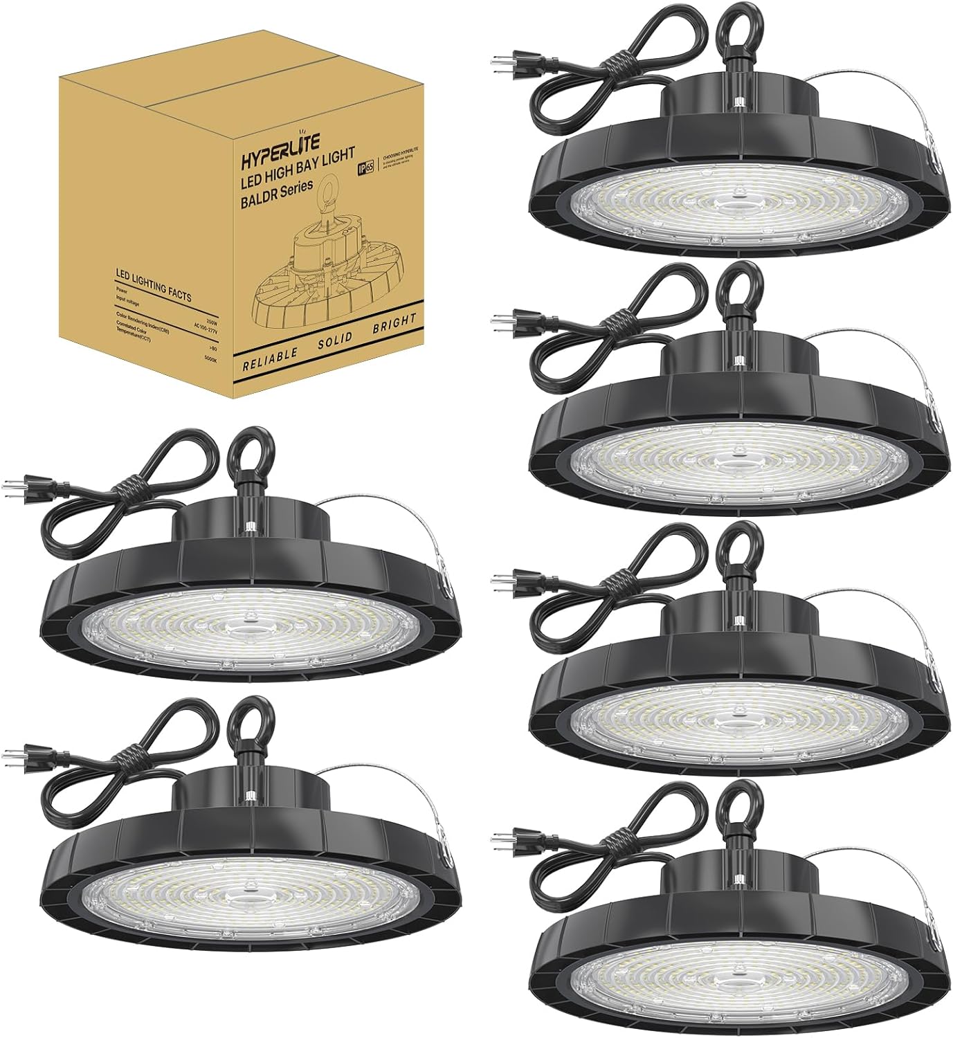 HYPERLITE UFO High Bay Lights: 200W 5000K LED Shop Lights 28000LM 4 Packs AC100-277V 5' Cable with Plug - UFO LED Light for Warehouse Basement Factory Barn