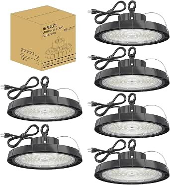 HYPERLITE LED High Bay Lights, 200W, 28000 Lumens, UFO Shape, 5000K, AC100-277V, 6 Pack