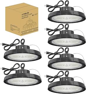 HYPERLITE UFO High Bay Light: 200W 5000K LED Lights 28000LM AC100-277V with Plug 6' Cable Hang Ring