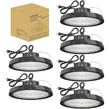 HYPERLITE LED High Bay Lights 150W 5000K Shop Lights 21000LM 6 Packs AC100-277V 5' Cable with Plug - UFO Light for Warehouse Showroom Factory Workshop