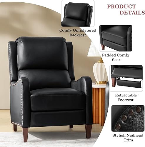 Miniatura 35 de HULALA HOME Silla reclinable de cuero genuino, moderno sillón reclinable con respaldo ajustable y reposapiés, cómodo sofá individual tapizado