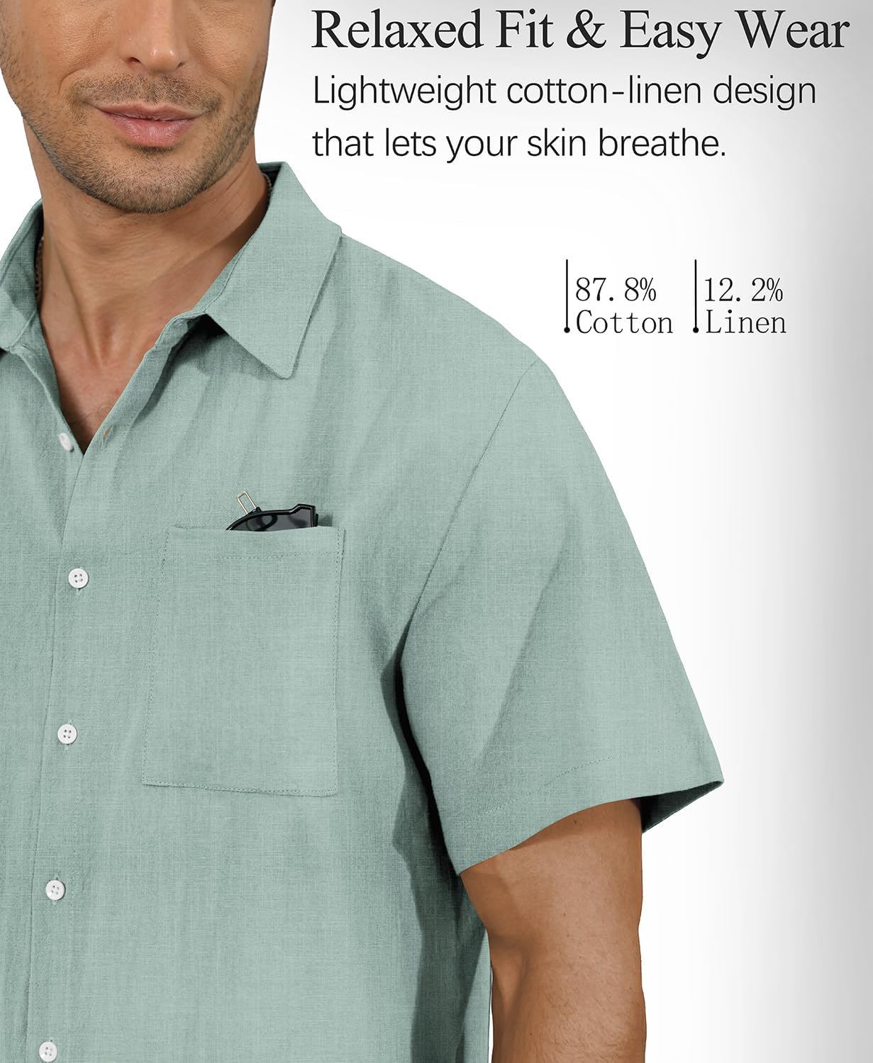 KYKU Men's Cotton Linen Shirts Casual Men Short Sleeve Button Down Beach Wedding Summer Shirts, Relaxed Fit, with Pocket - Image 4