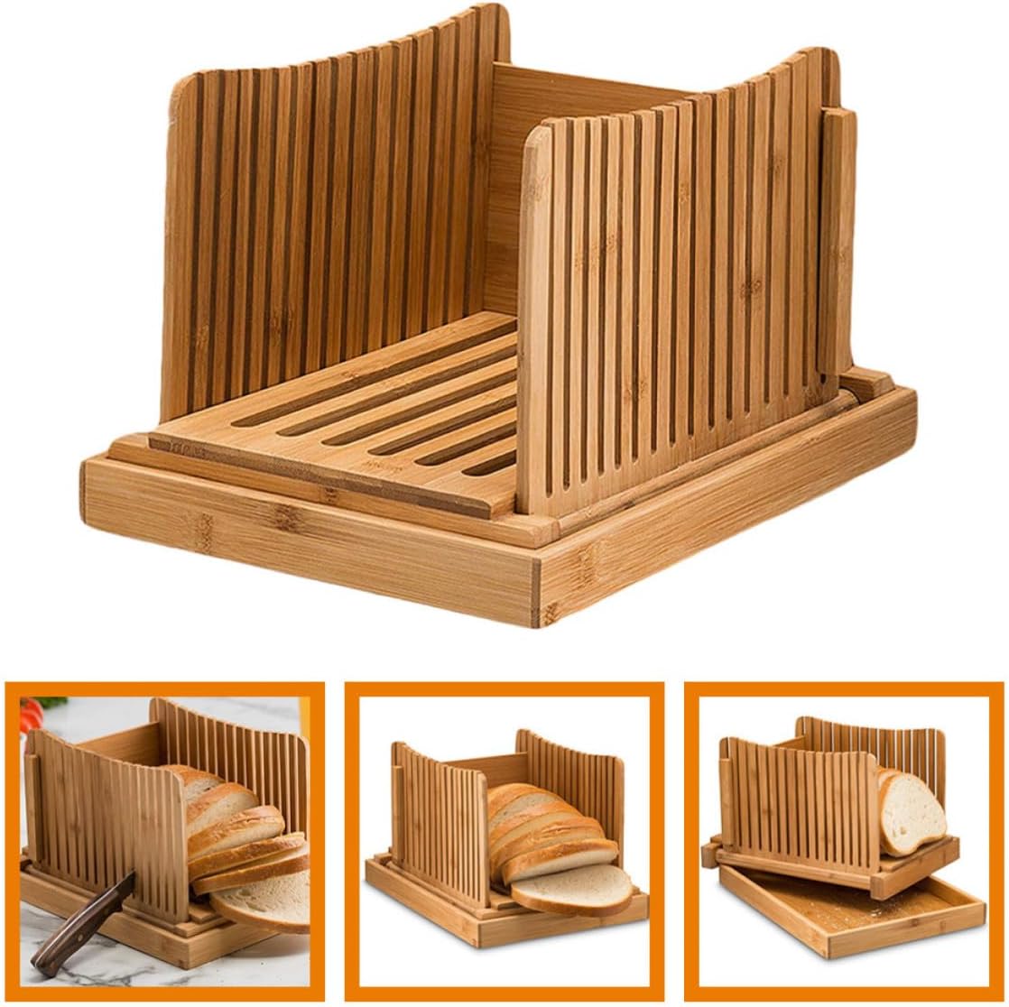 Bamboo Bread Slicer Board with Adjustable Guide and Crumb Tray