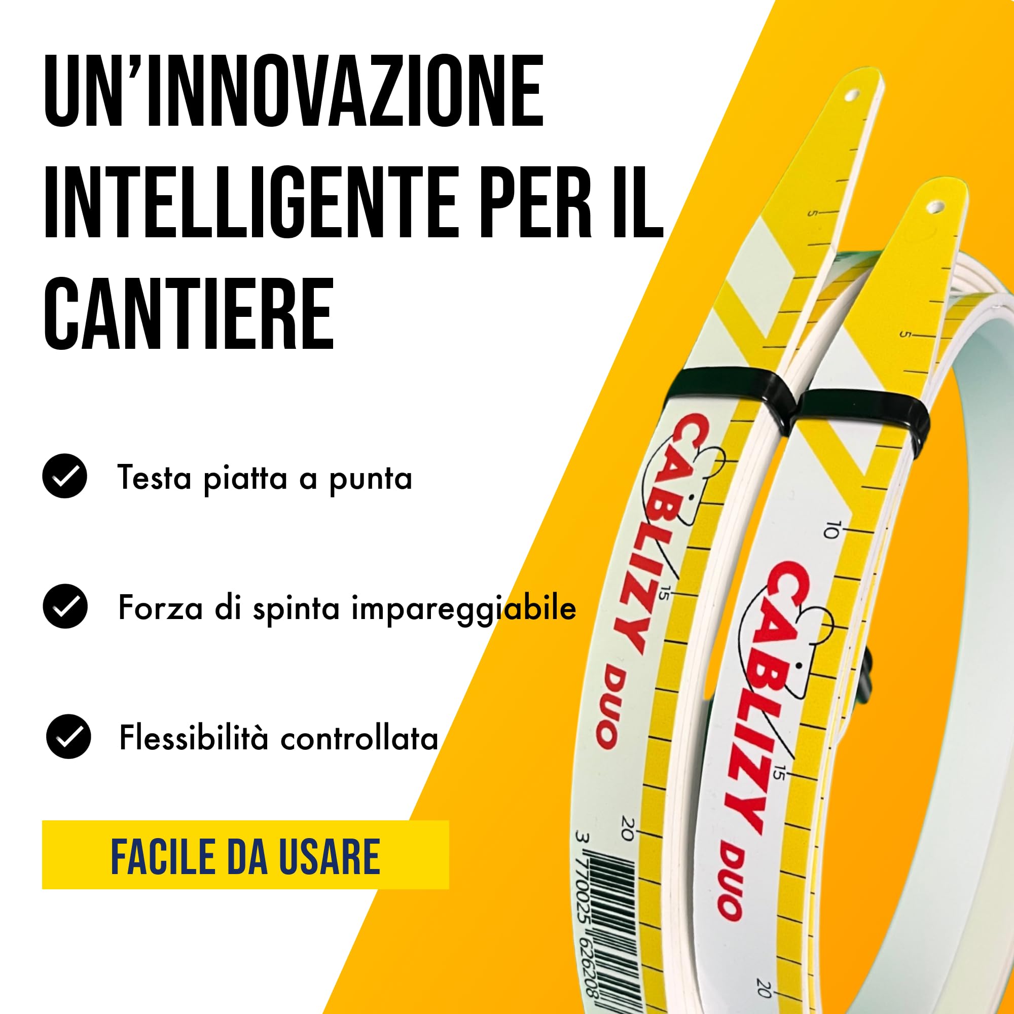 DUO – Sonda Passacavi Flessibile 3m + 1,5m | Strumento Professionale Ultra-Resistente per Cavi Elettrici in Muri, Condotti, Controsoffitti e Spazi Stretti | Kit Elettricista Completo