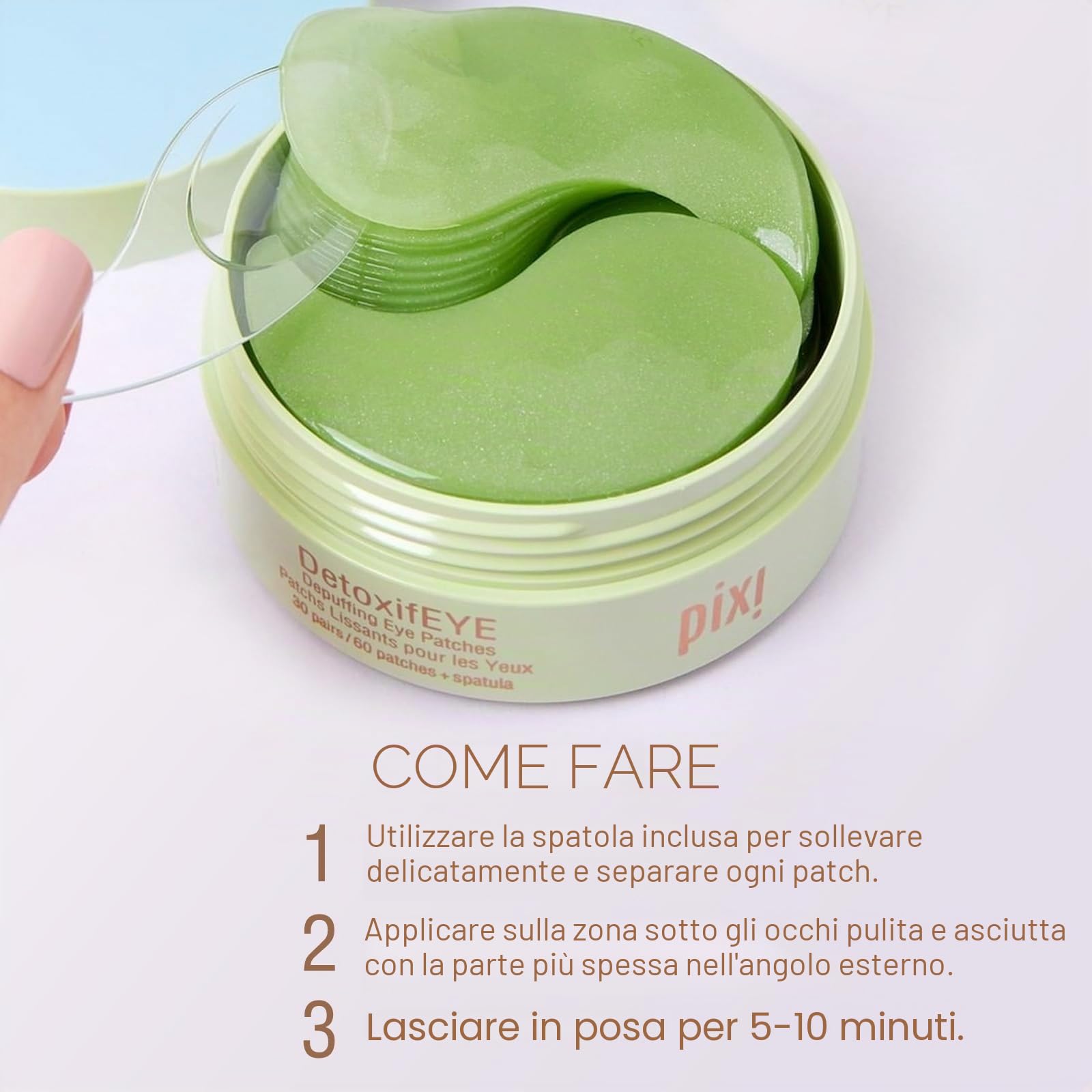 Pixi Detoxifeye Depuffing Hydrogel Under Eye Patches, Acido Ialuronico, Gold Caffeine Eye Patches per la zona sotto gli occhi, Idrata la zona degli occhi, 30 paia, 60 cerotti