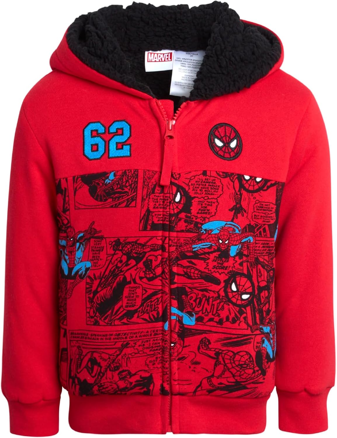 Marvel Spiderman Boys Sweatshirt - Soft Fleece Full Plush Sherpa Lined Boys Zip Up Hoodie Sweatshirt for Toddler & Little Kid